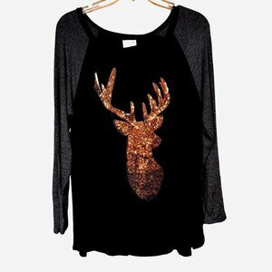 Goldspark Sequin Reindeer Top S  Holiday Glam Festivecore Quiet Luxury Sparkle